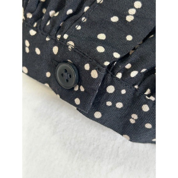 A New Day Polka Dot Puff Sleeve Crop Top Black White Square Neck Small