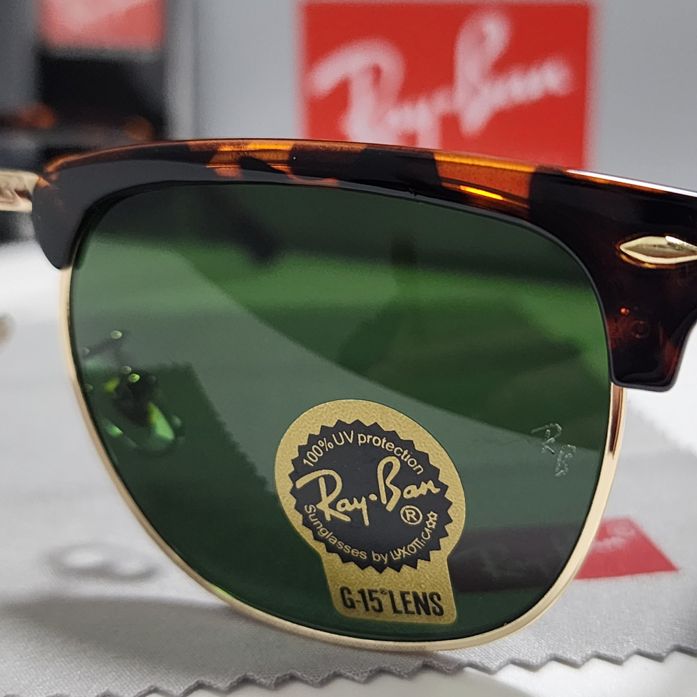 Ray-Ban RB3016 Clubmaster Sunglasses Brown Tortoise Frame Glass Green Lens 51 mm