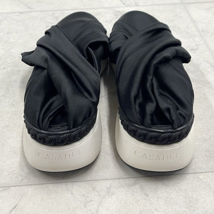NIB Casadei Satin Slip On Back Open Sneakers In Black Size:35 (US 5)