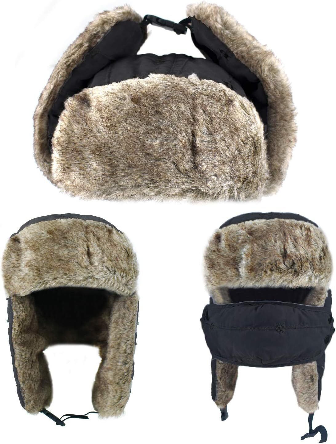 Winter Ski Hat with Ear Flap Removable Face Mask Windproof Faux Fur Hunting Hat