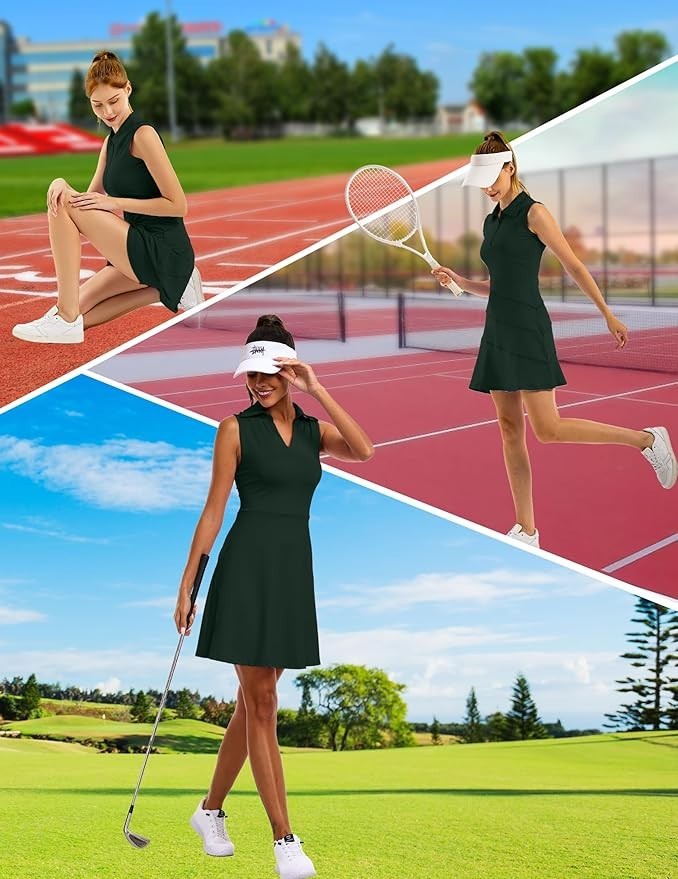 Women’s Tennis Golf Dress V-Neck with Shorts Free Shipping