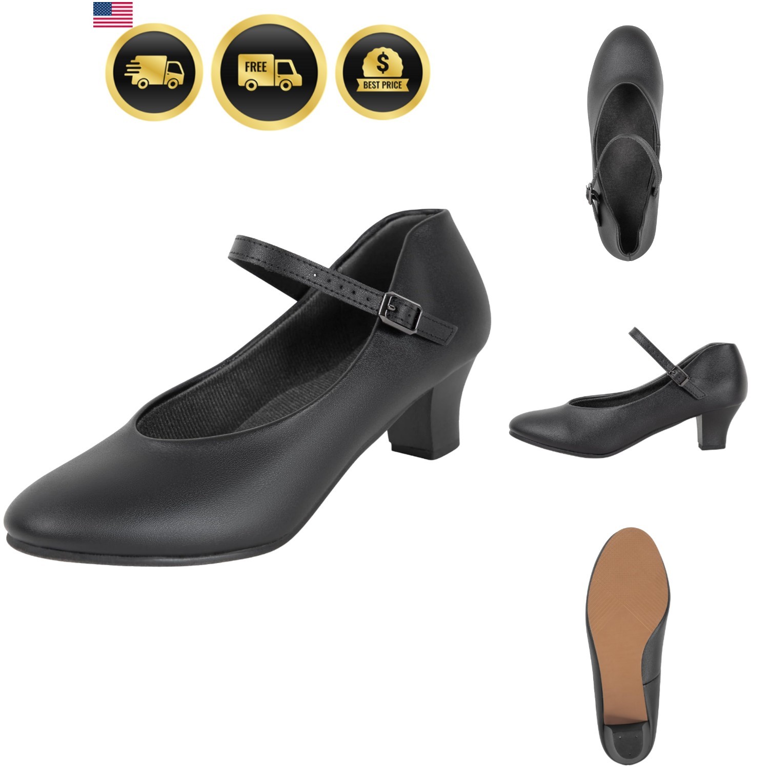 Women’s Character Shoe Ankle Strap 1.5” Latin Dance Shoes