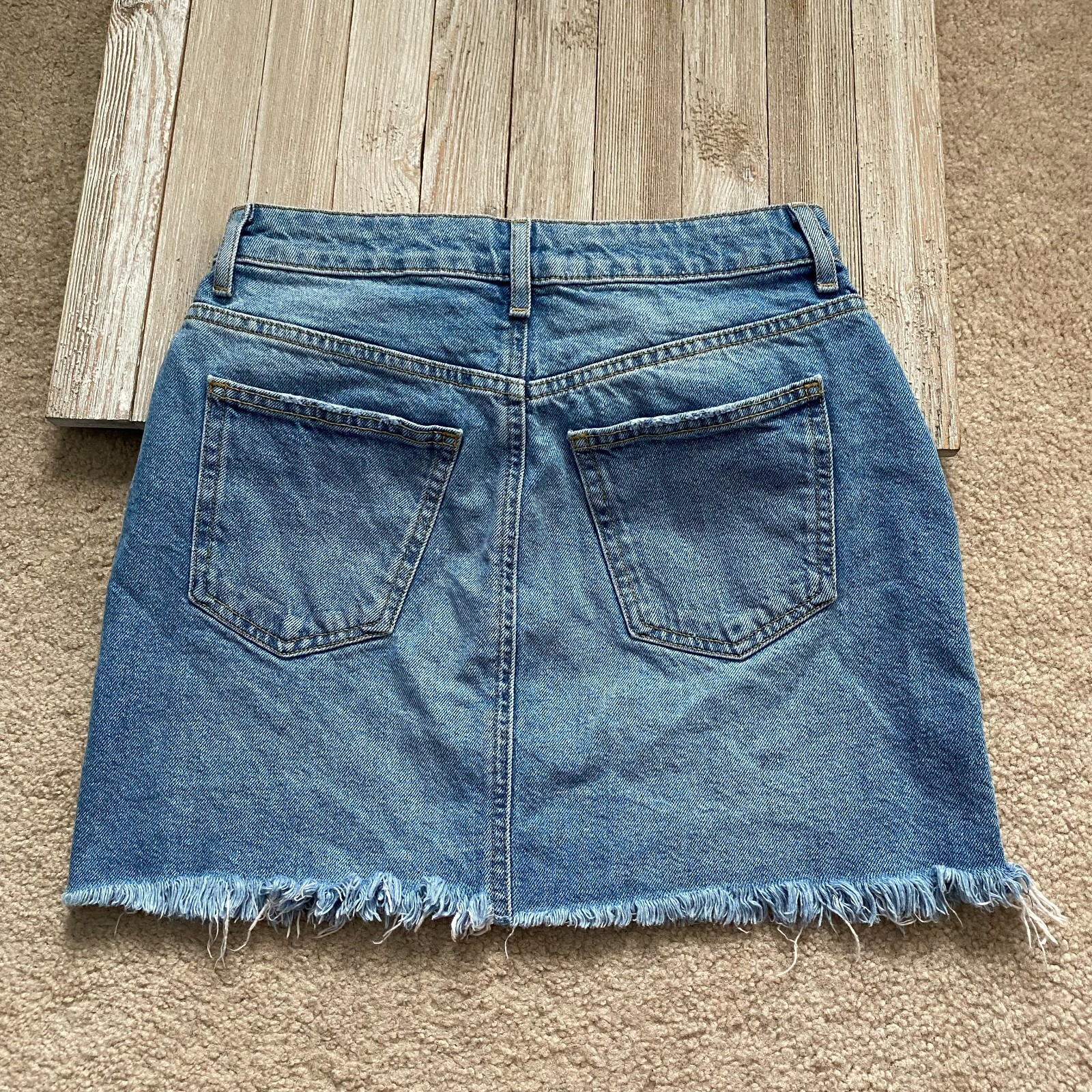 Forever 21 Los Angeles Womens S Denim Distressed Fringe Hem Skirt Y2K Festival