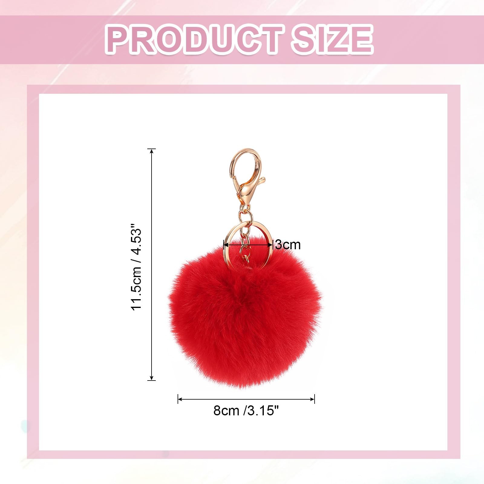 uxcell Pom Keychain, 8cm Faux Rabbit Fur Puff Ball 8cm, Red