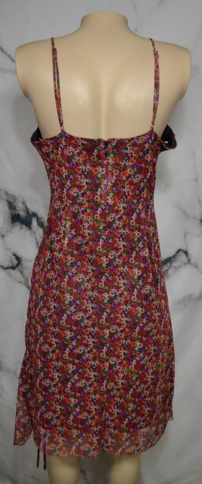 BCBGENERATION Black Multicolor Floral Spaghetti Strap Ruched Dress 14 Asymmetric