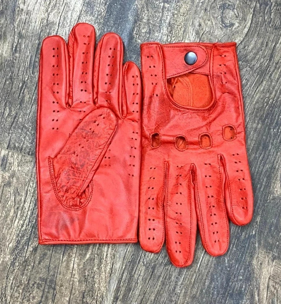 Driving Gloves Car Motorcycle Biker Genuine Leather Police Driver Glove Red