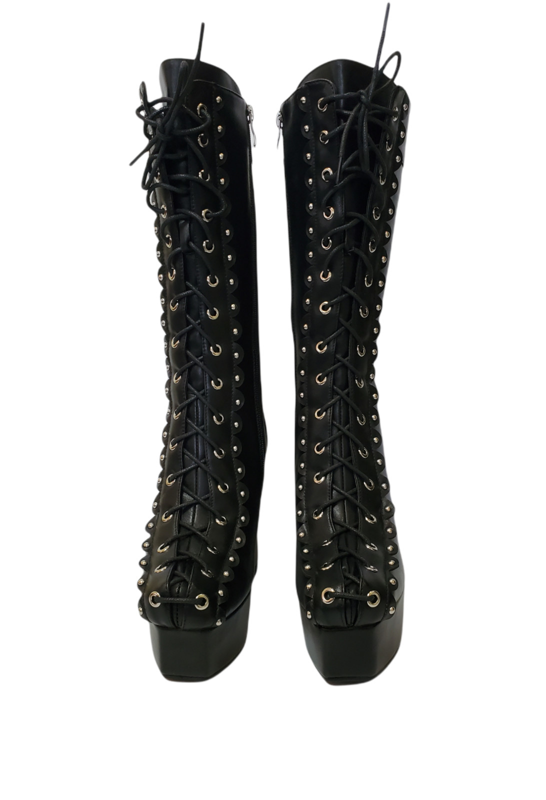 Women Black Gothic High Heel Platform Boots Studded Corset Combat Chunky Punk