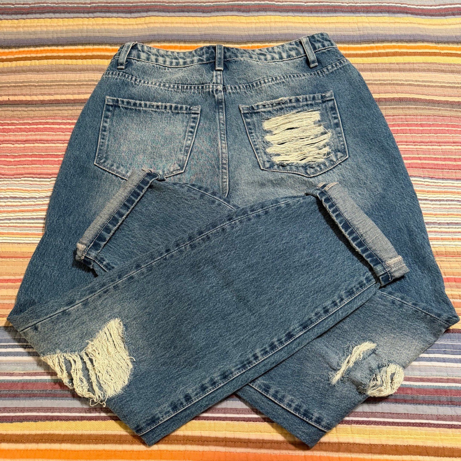 Bridge by Gly Mom Fit Jeans Distressed Ripped Blue Denim Size 28