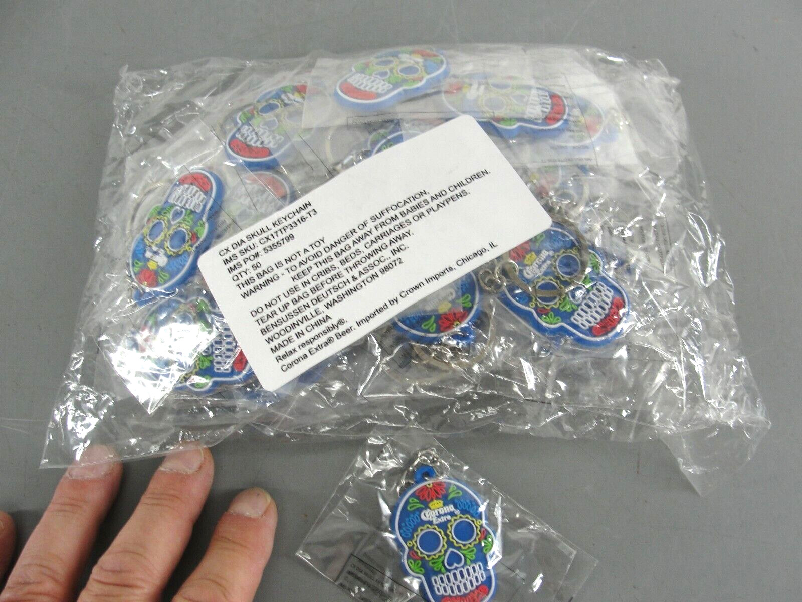 WHOLESALE RETAIL BOX LOT 200 CORONA EXTRA SUGAR SKULL KEYRING KEY TAG CHARM FOB