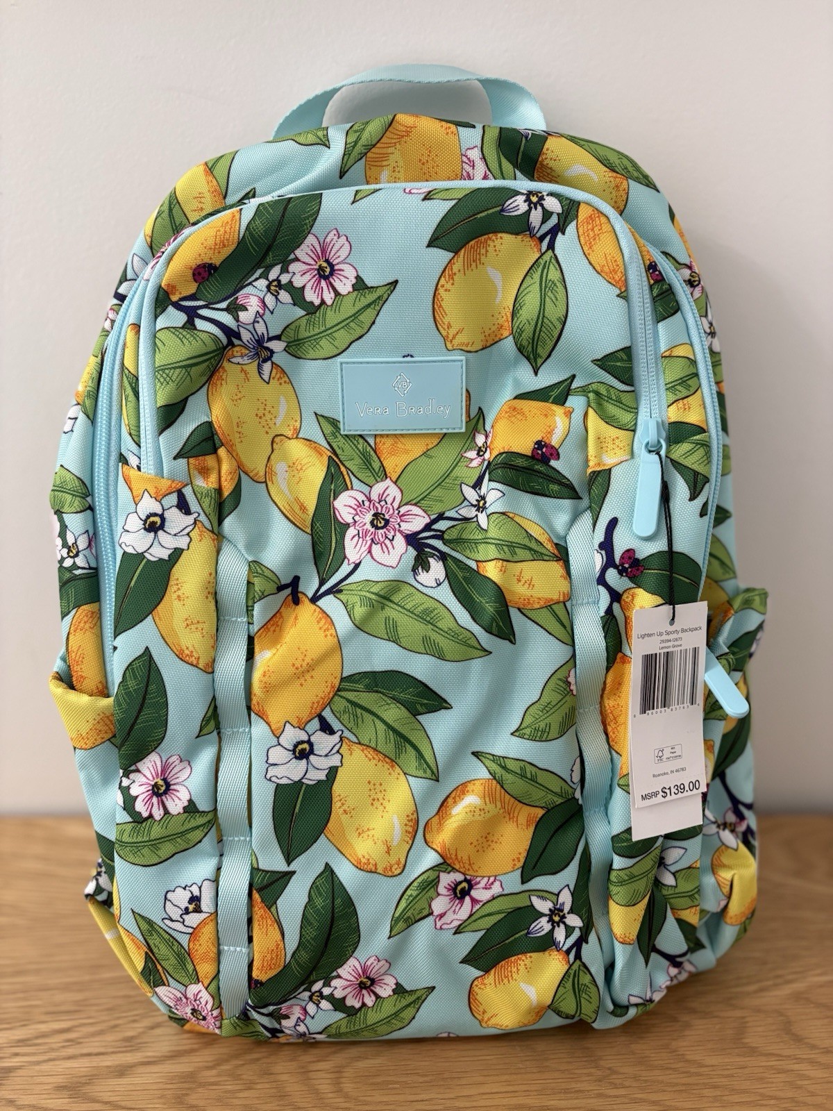 Vera Bradley “Lemon Grove” Backpack LARGE Lighten Up Sporty Yellow NEW 12.5”Tall