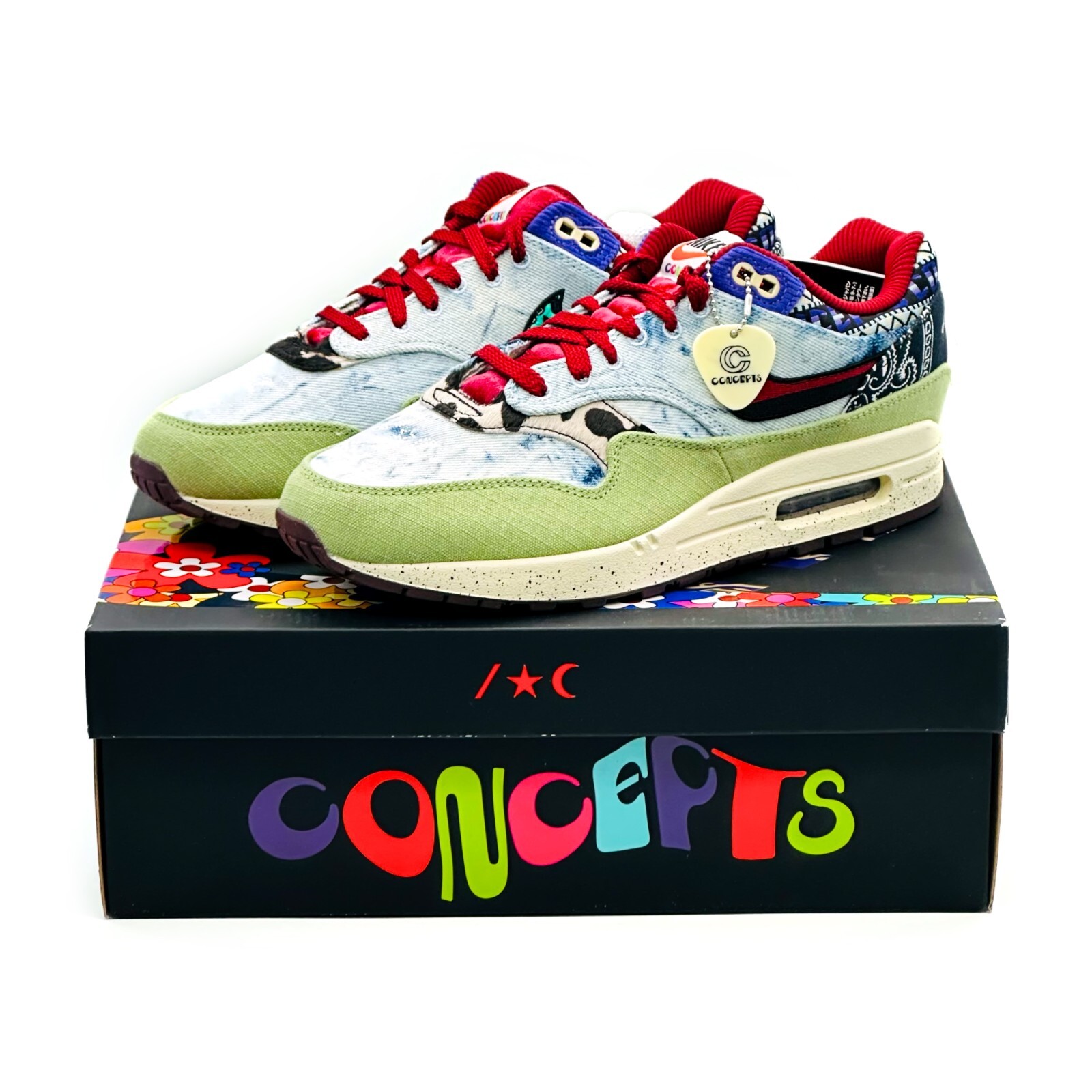 DN1803-300 Concepts Nike Air Max 1 Mellow Oil Green Black Team Red Sail (Men’s)