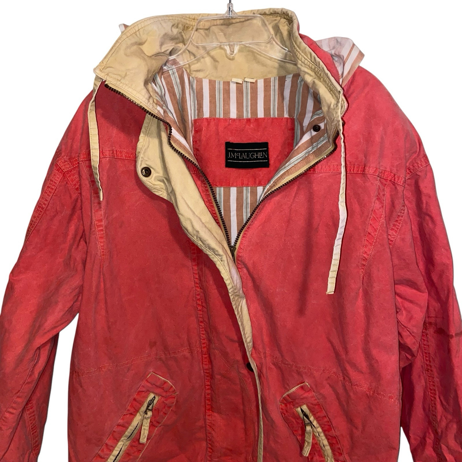 J McLaughlin Jacket Womens Medium Hood Sailing Preppy Outdoor Nautical Vtg Flaw
