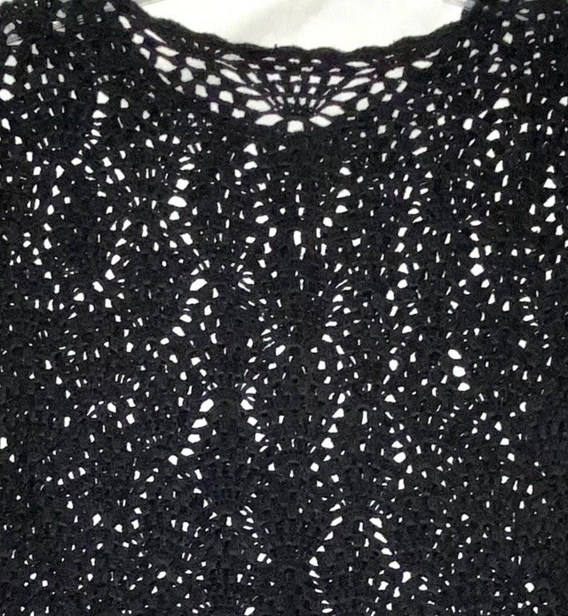 Liz Claiborne Black Cotton Open Weave Crochet Cardigan Sweater Grannycore Sz XL