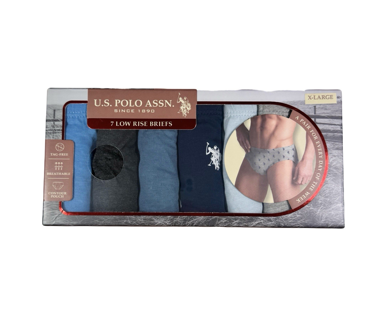 NWT. U.S. Polo ASSN. 7 Pack. Cotton Low Rise Briefs. Multicolor. MRSP. $45.00