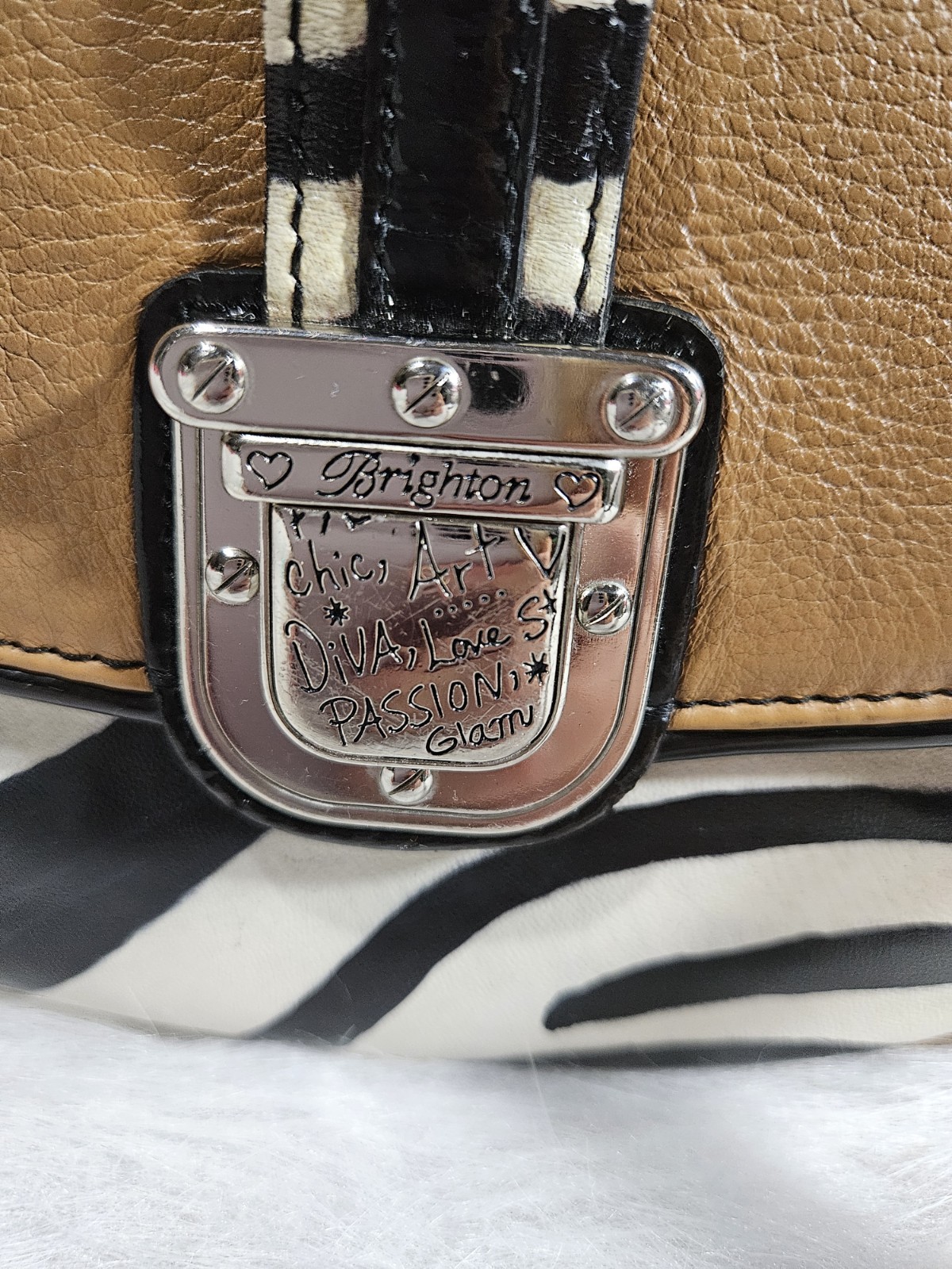 Brighton Diva Zebra Animal Print Crossbody Bag, Magnetic, Pockets, Silver