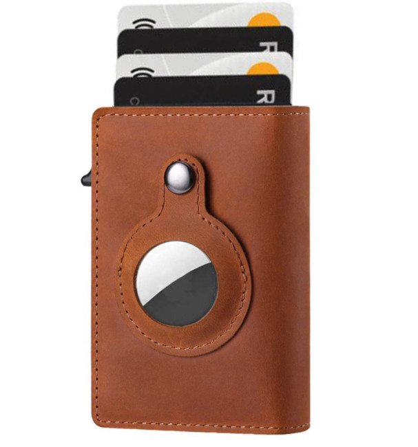 AirTag Wallet Anti Theft Bullet Card Bag Multi-functional Rfid Card Holder Leath