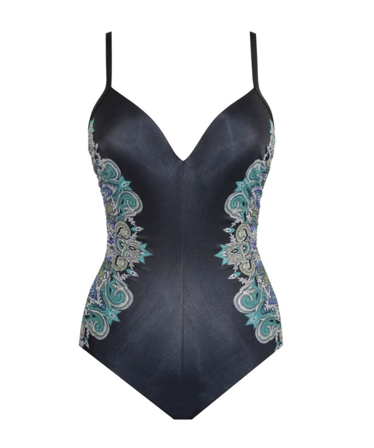 Miraclesuit Temptation Underwire 18DD Swimsuit 1-Piece Black w/Turquoise Multi