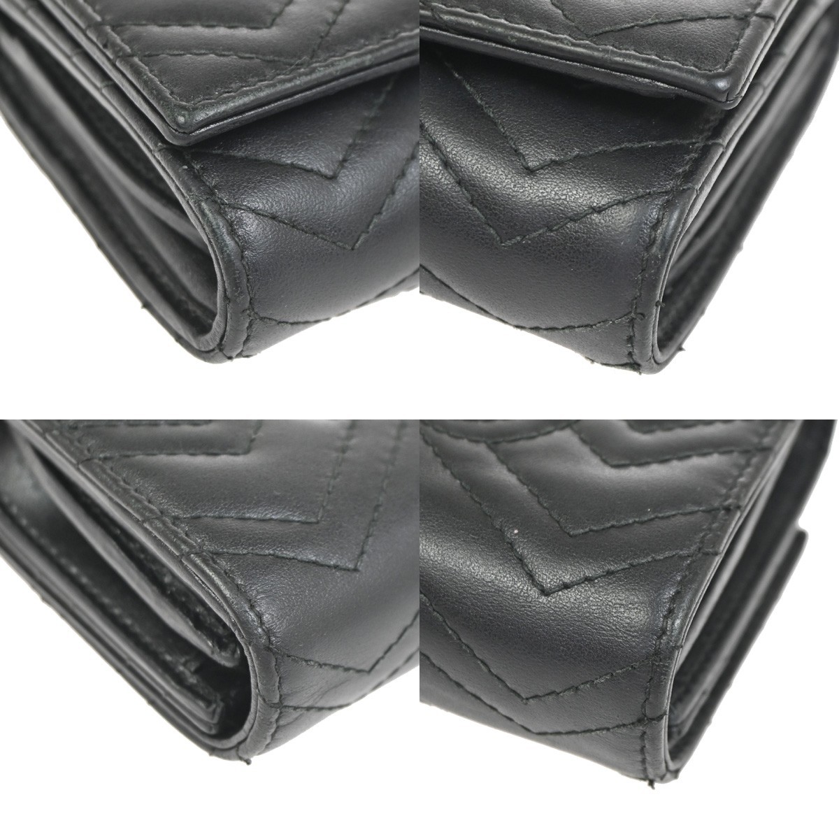 GUCCI GG Marmont Compact Bifold Wallet Purse Leather Black GHW Italy 69YH976