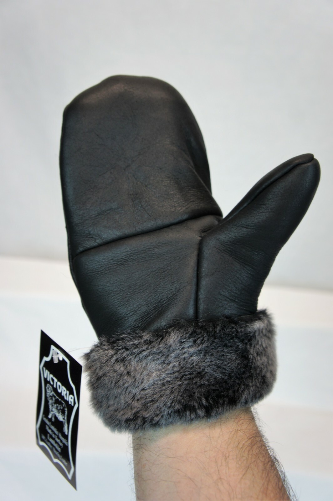 REAL GENUINE SHEEPSKIN SHEARLING LEATHER MITTENS UNISEX BLACK / GRAY ASH S-2XL