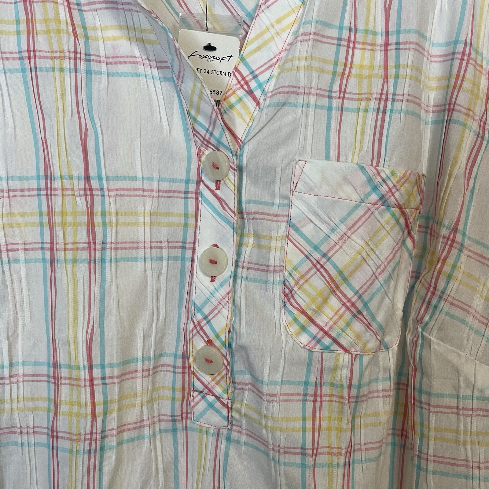 Foxcroft NYC Delaney Crinkle Plaid Dress Plus Size 14W NEW Pastel Summer Pockets