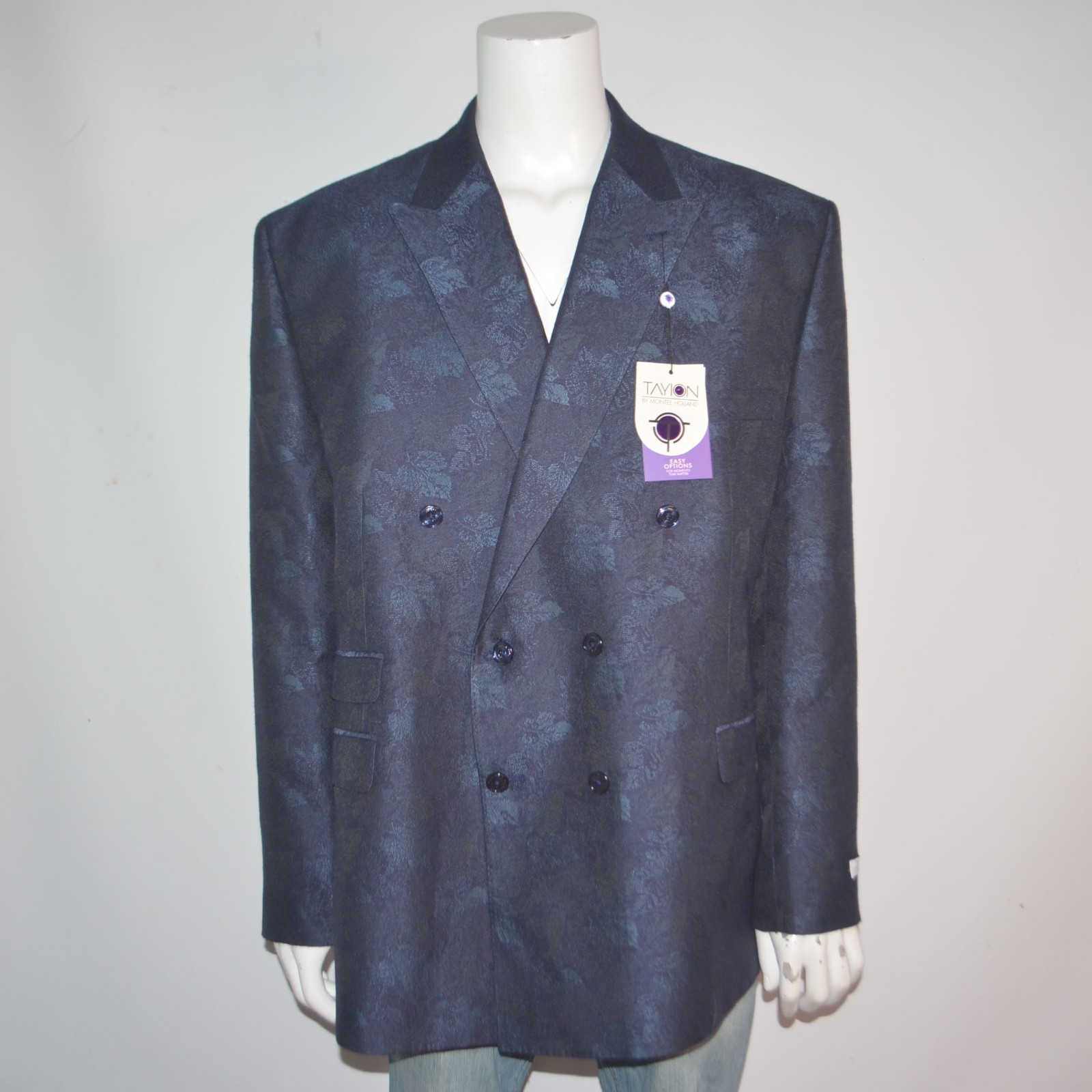 NWT TAYION Classic Fit Jacquard Double-Breasted Navy Dinner Jacket Sz 52R