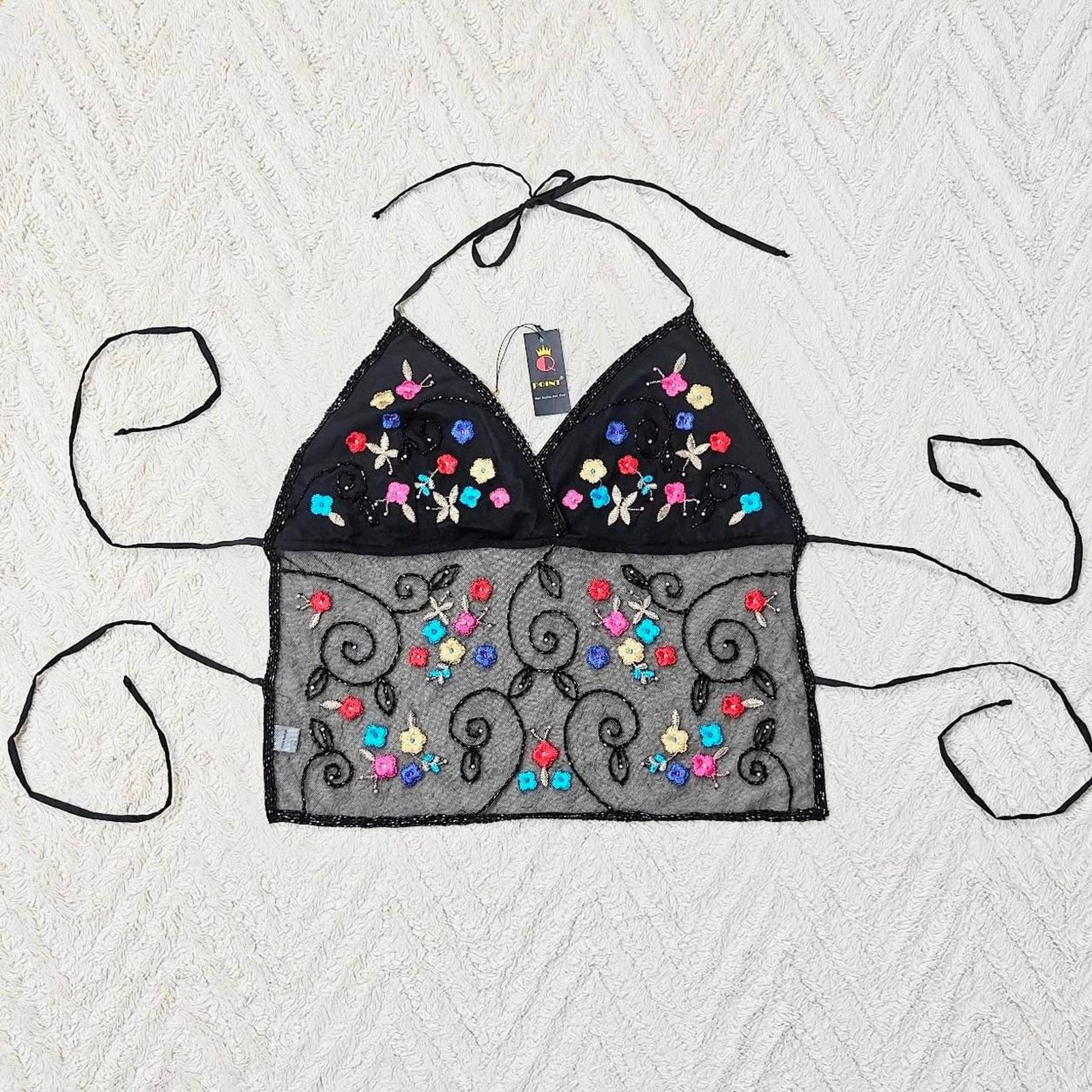 Vintage 90s Y2K Backless Beaded Fairy Halter