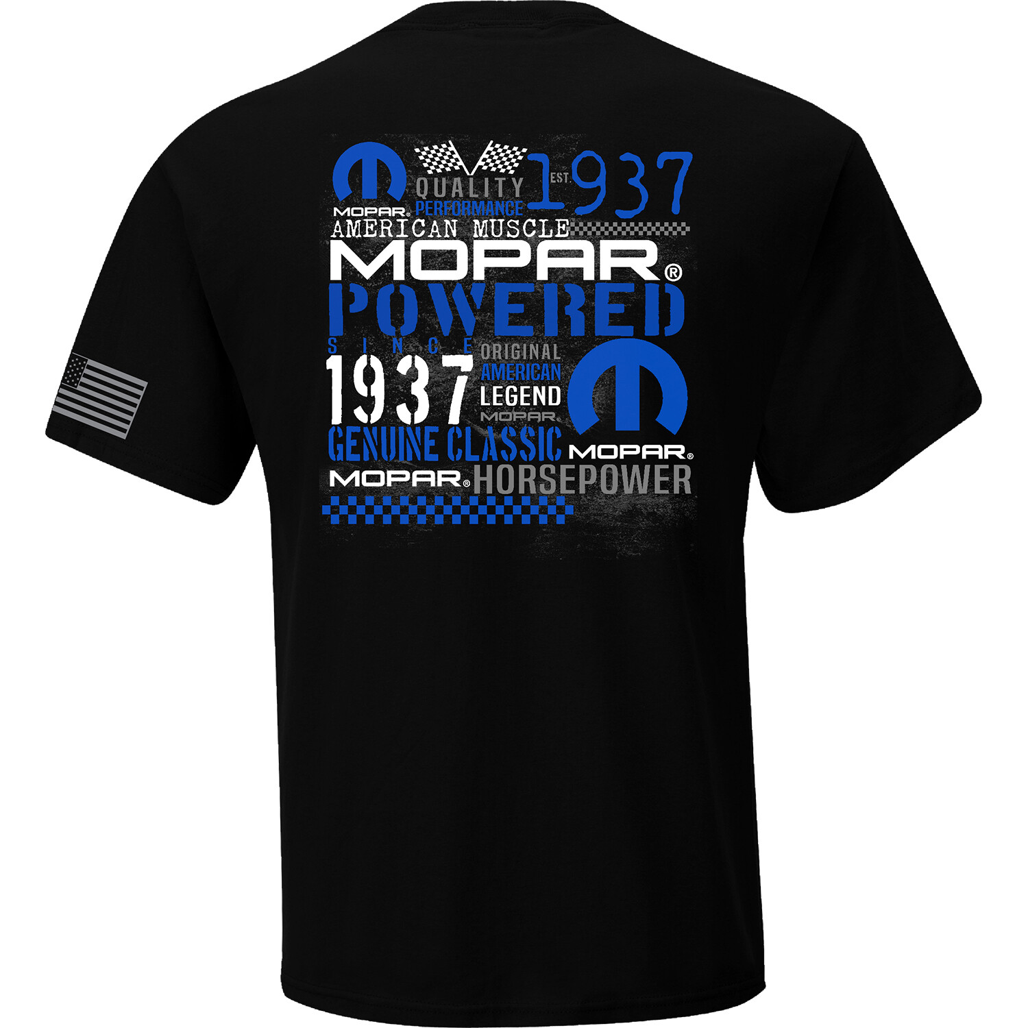CHECKERED FLAG SPORTS MOPAR POWER 1937 USA MEN’S BLACK TEE SHIRT E1667
