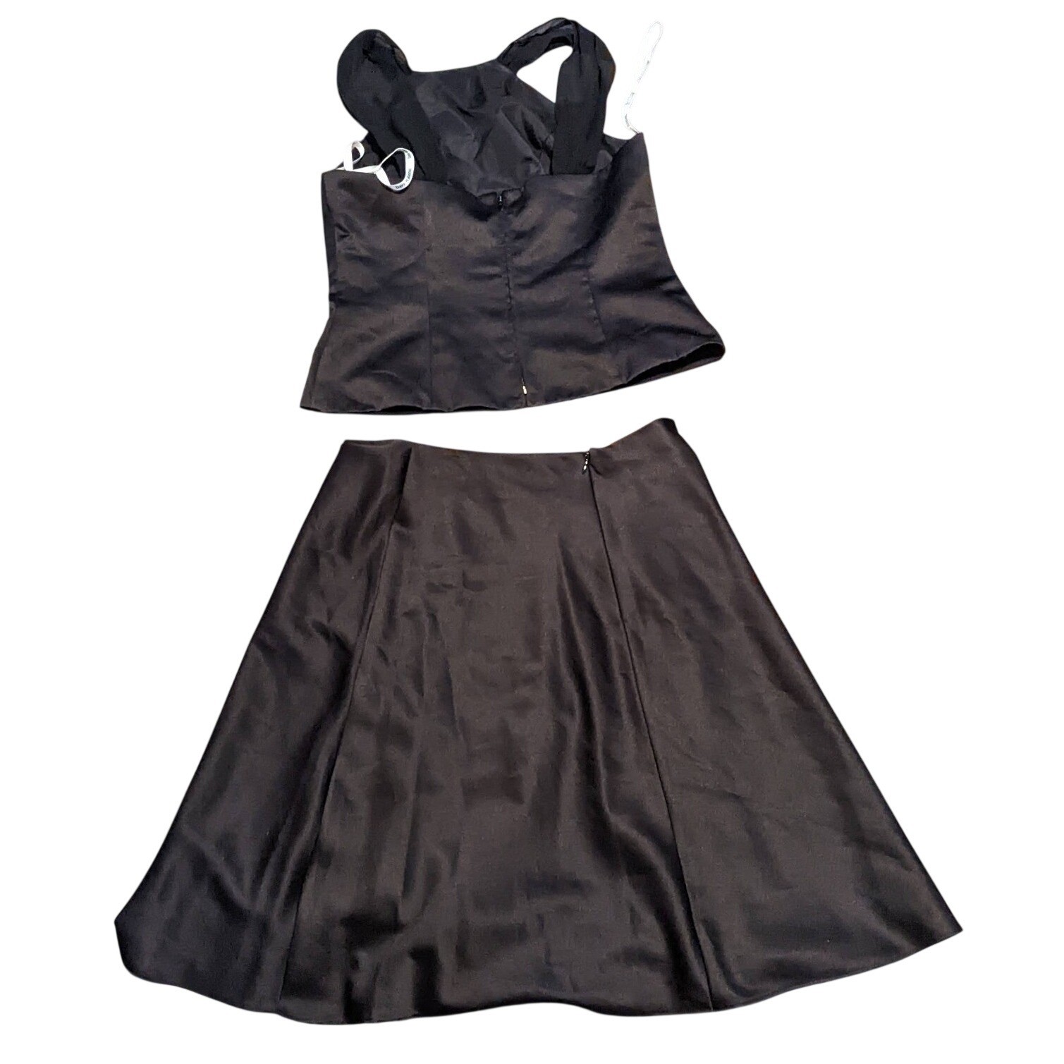 David’s Bridal Black Satin 2 Piece Set Halter Crop Top A-Line Skirt Size 10