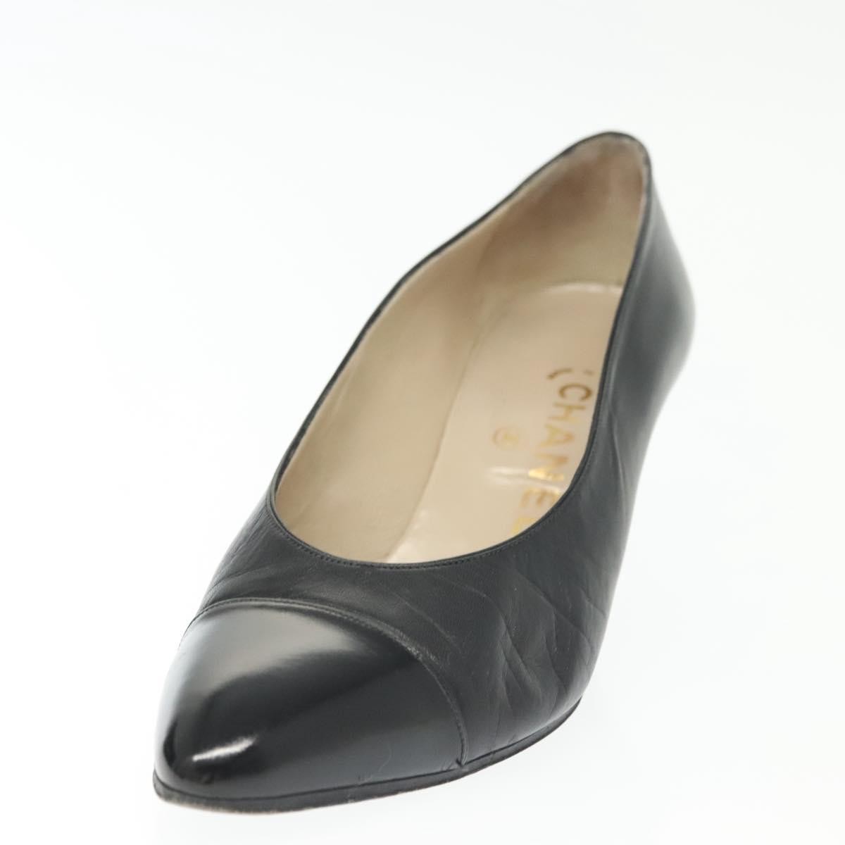 CHANEL pumps High heels Leather 35 1/2 Black CC Auth ti3388