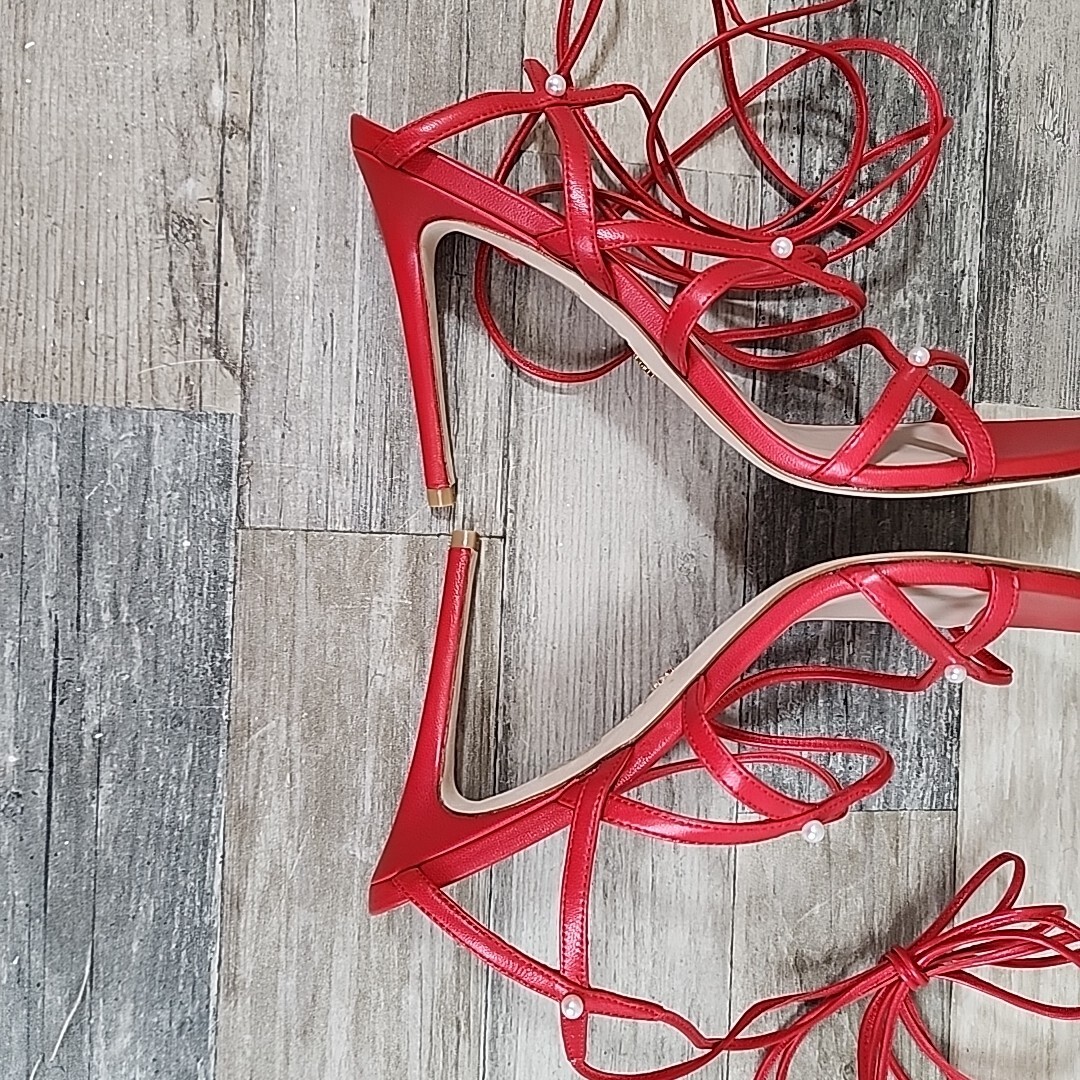 Stuart Weitzman Red Ankle Wrap Heels Womens Sz 10.5 (WORN 1X)