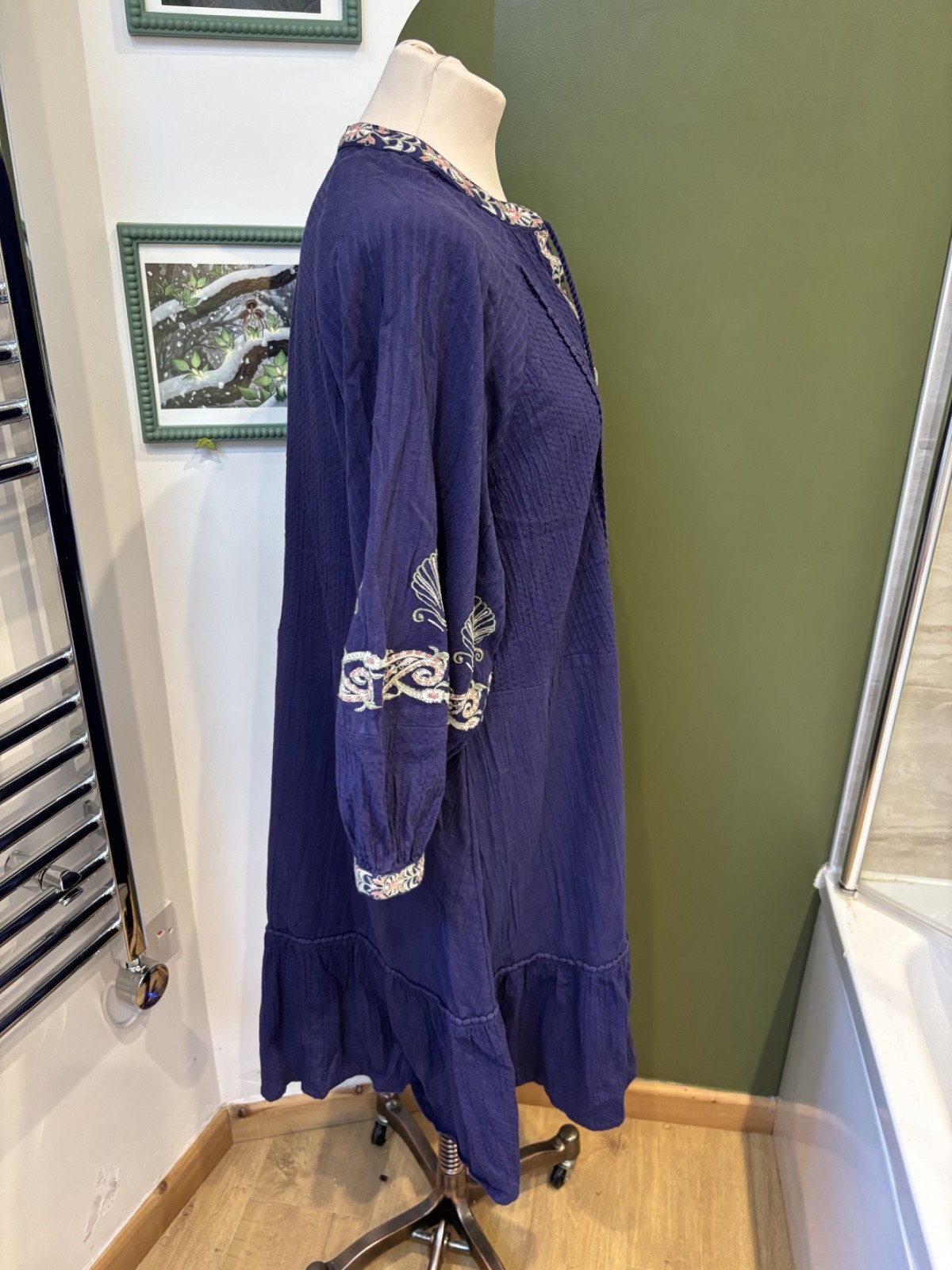 Accessorize Beach Holiday Indigo Blue Short Dress Shell Embroidery L UK 16-18