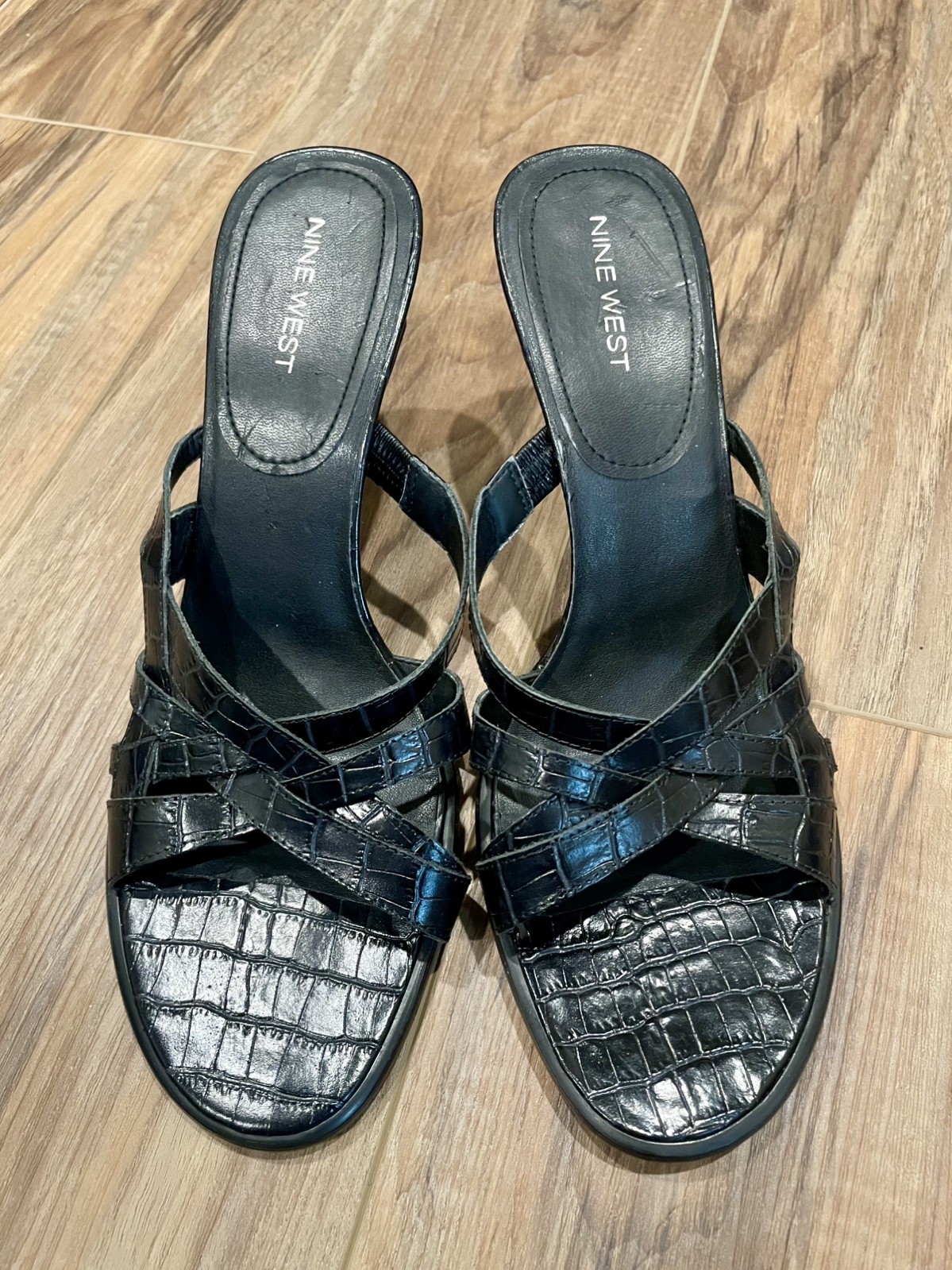 NEW Nine West Black Croc Heels Round Toe 3.5In Heels 10M