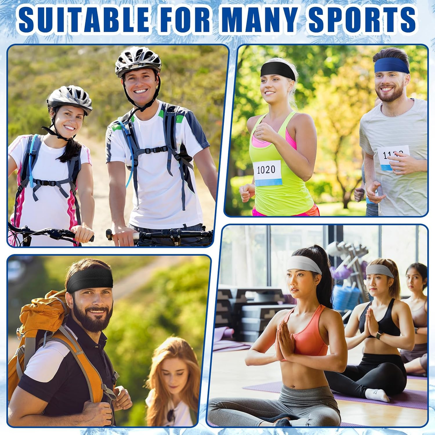 5Pcs Summer Cooling Headbands for Men Stretchy Workout Sports Sweatbands Absorb