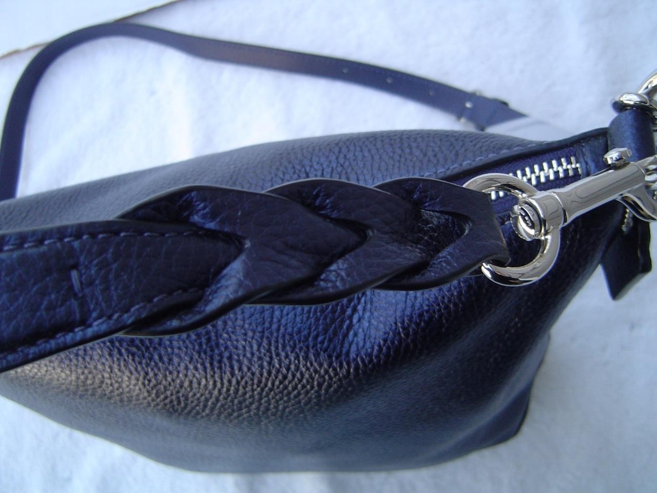 AUTHENTIC COACH METALLIC BLUE PEBBLE LEATHER MINI ABBY DUFFEL BAG #87691
