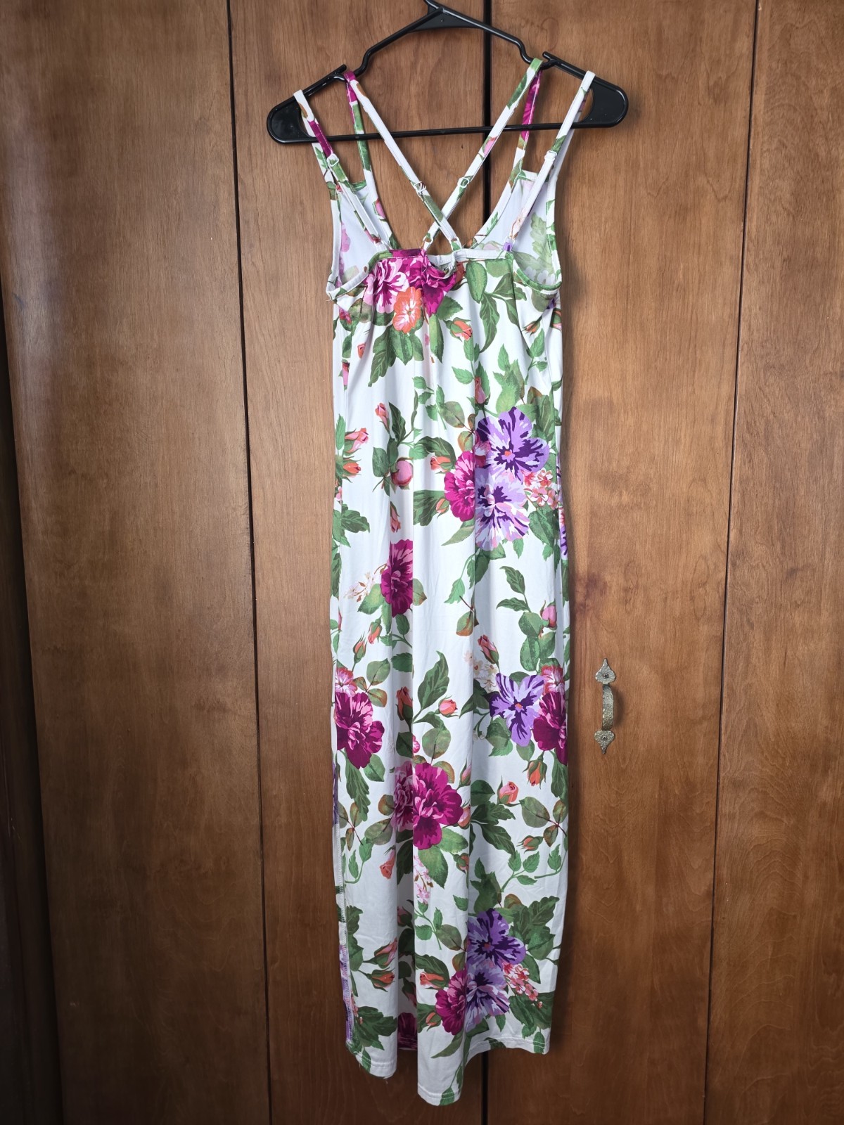 Ladies Summer Floral Sundress WithCross Back Staps Long Cotton Dress Size Small