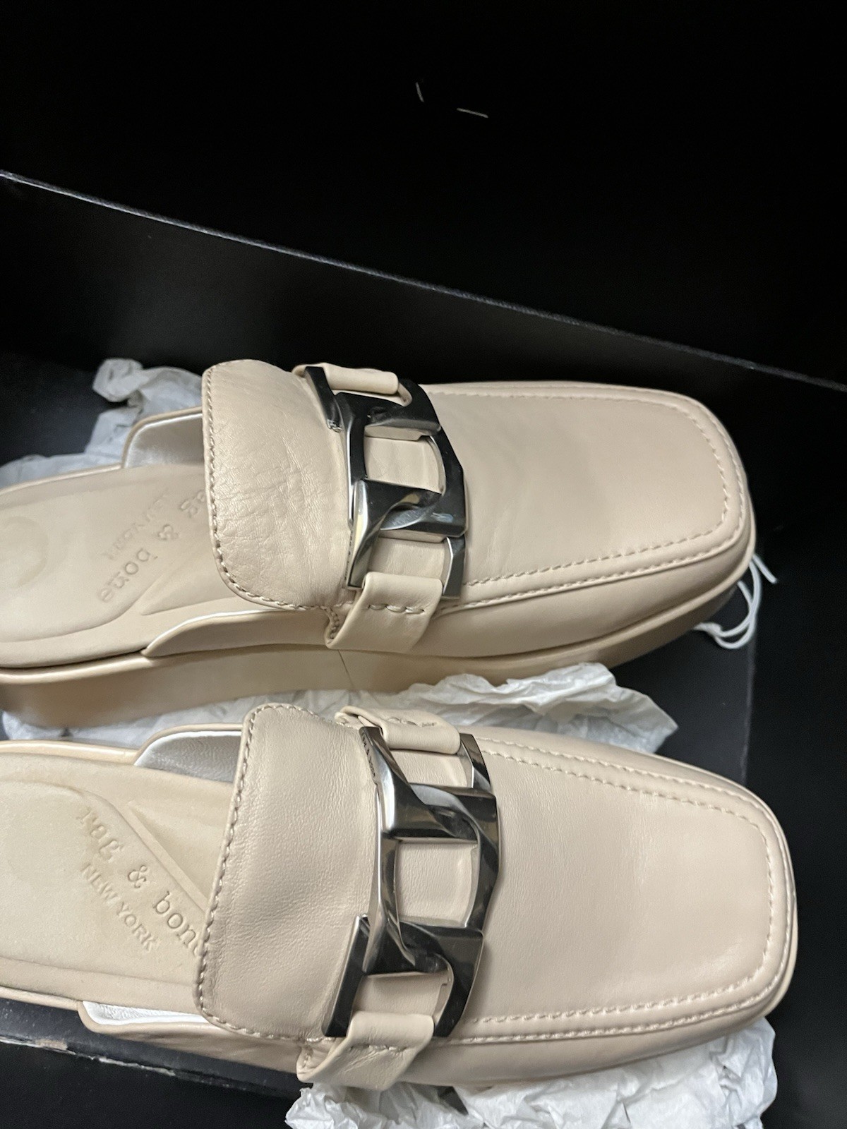 Rag And Bone Leather platform mules with silver chain link