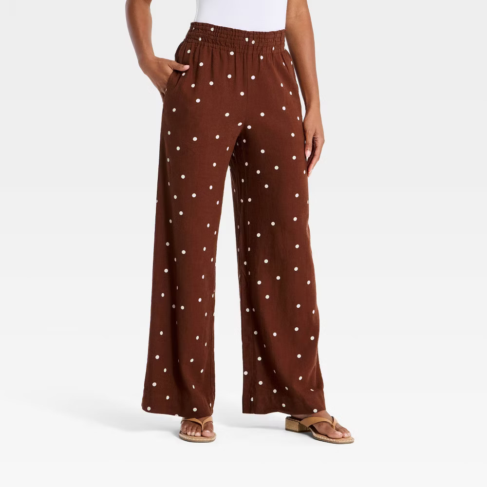 Women High-Rise Linen Wide Leg Pull-On Pants – A New Day Brown
