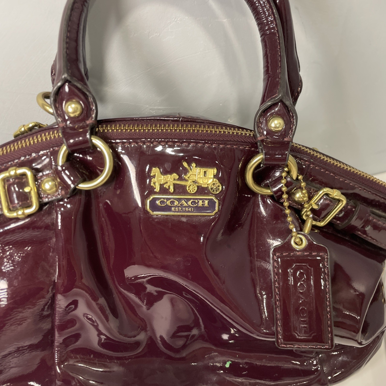 COACH Madison Patent Leather Medium Satchel Bag Purse 18613 Plum 90s Y2K Fashion
