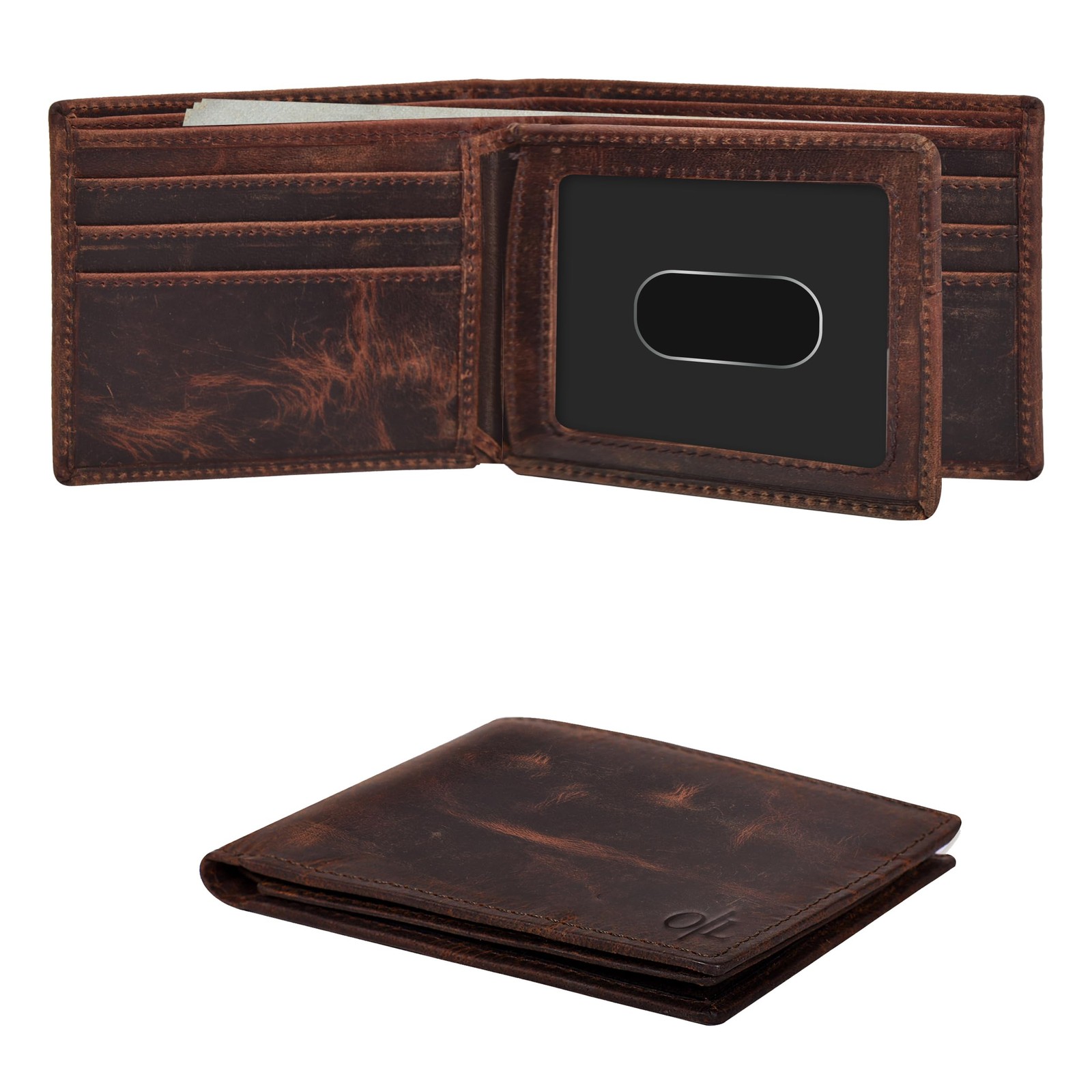 Real Leather Bifold Wallet for Men – Wallets with Small, Vintage Brown-No Box