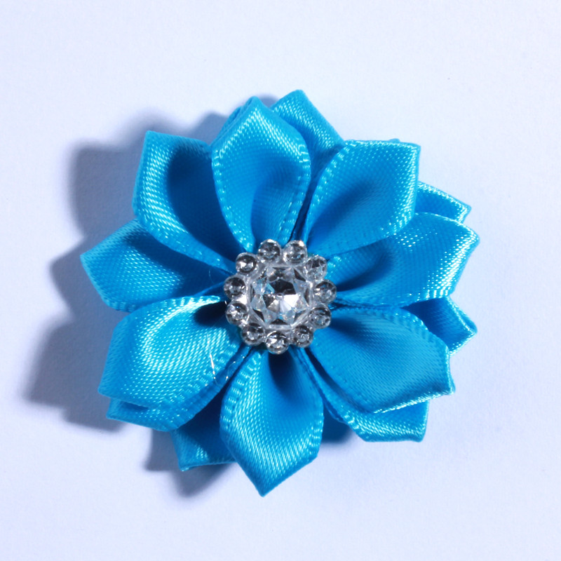 120PCS 4CM Multilayer Mini Satin Silk Ribbon Flower With Acrylic Button
