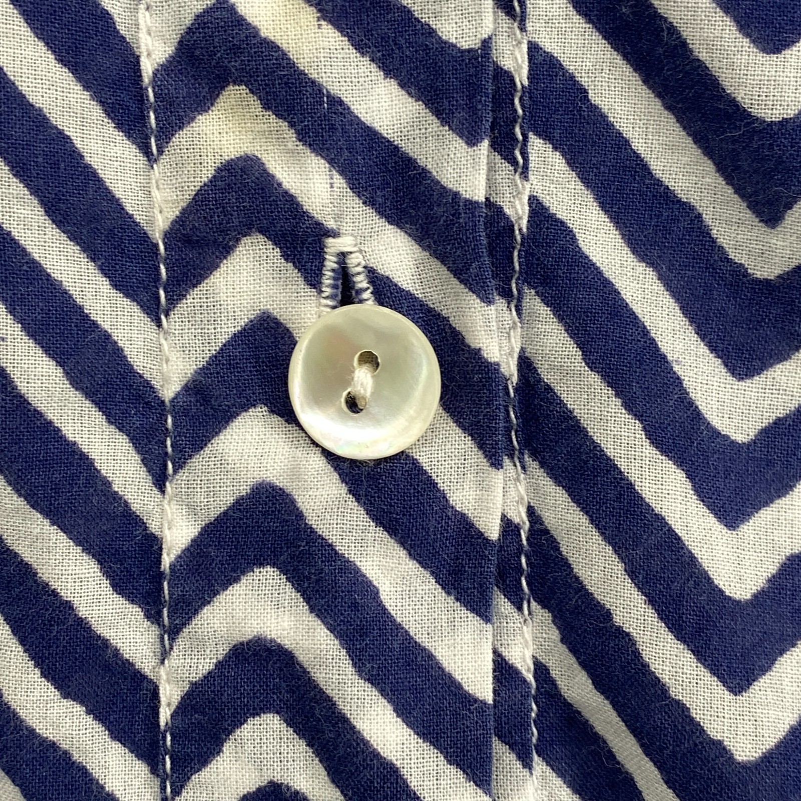YALA Tunic Womens S Organic Cotton Chevron Sleeveless Shirt Button Up Blue India