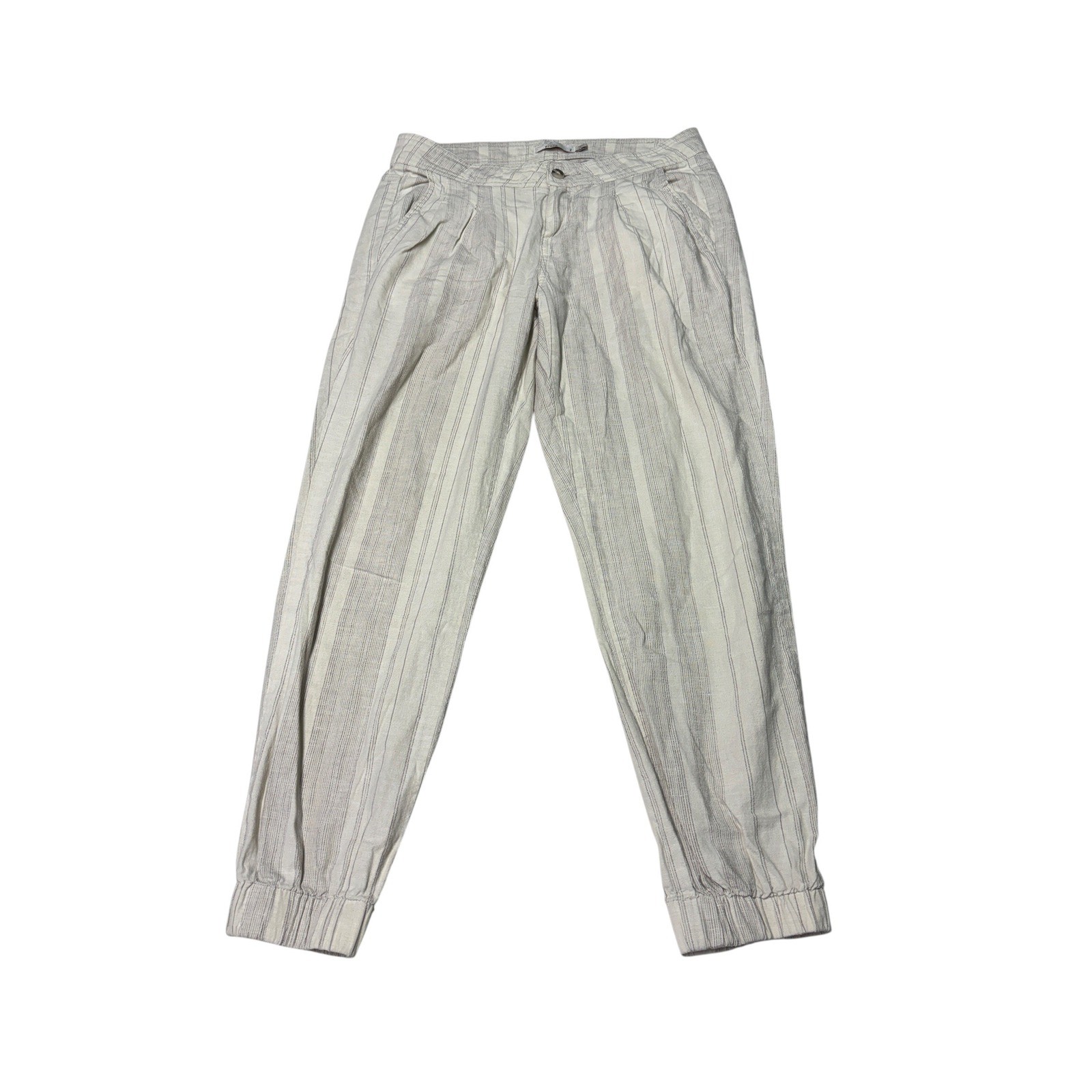 Prana Womens Hemp Organic Cotton Striped Jogger Pants Cream Grey Size 2 W29 L26