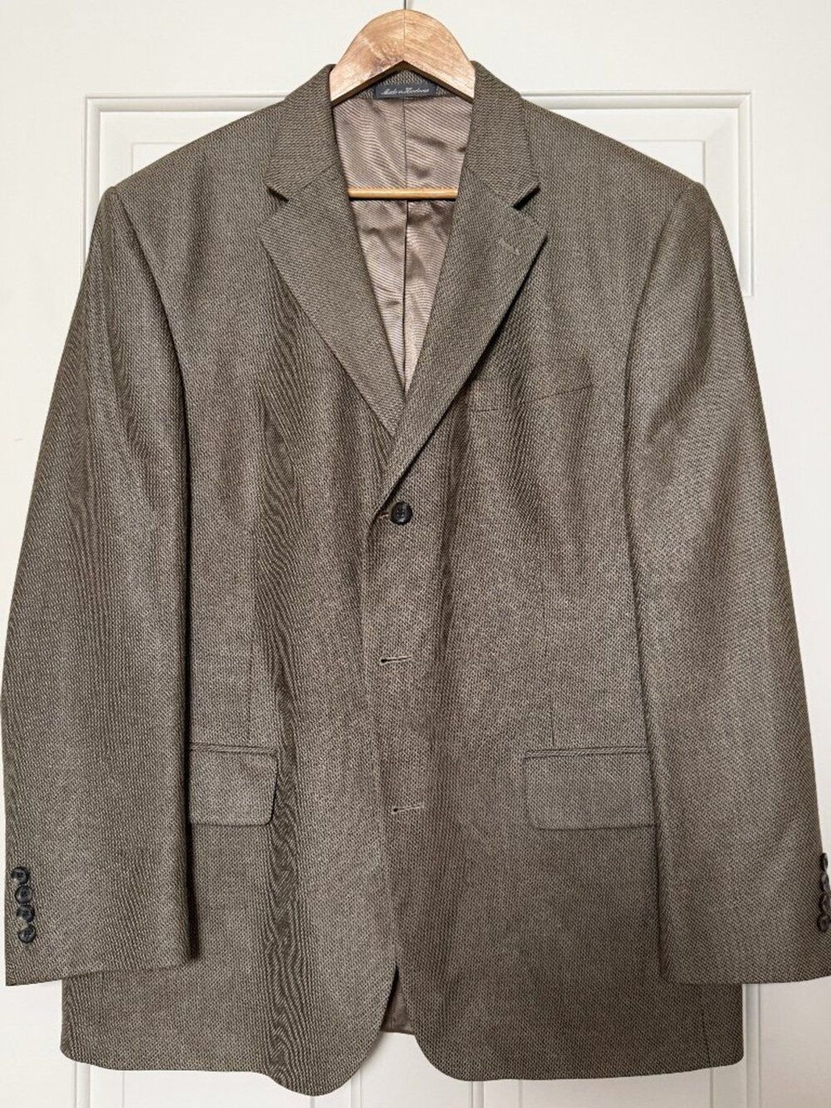 Oscar de la Renta Black Label Silk Wool Sport Coat Blazer 44R Brown Herringbone