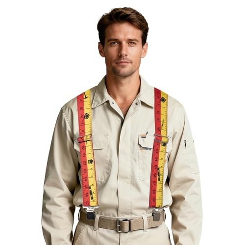 Men’s 2″ Wide Heavy Duty X-Back Elastic Suspenders, Strong Metal Clips, Red
