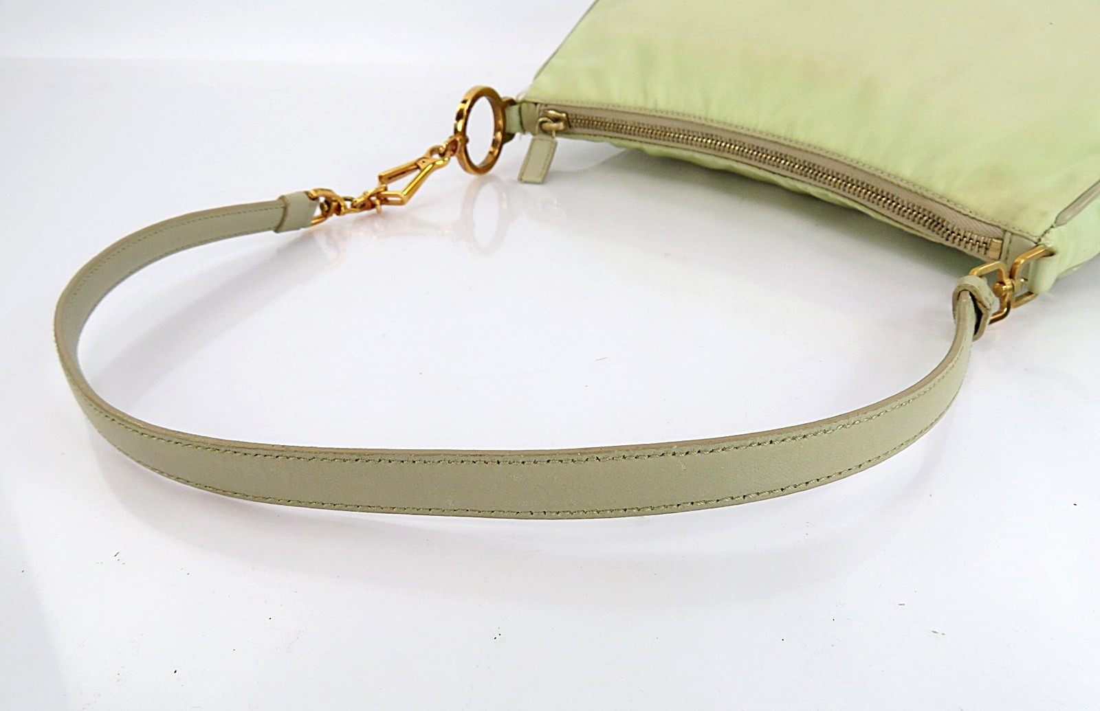 Authentic PRADA Beige Nylon and Leather Shoulder Bag Pouch Purse #63259
