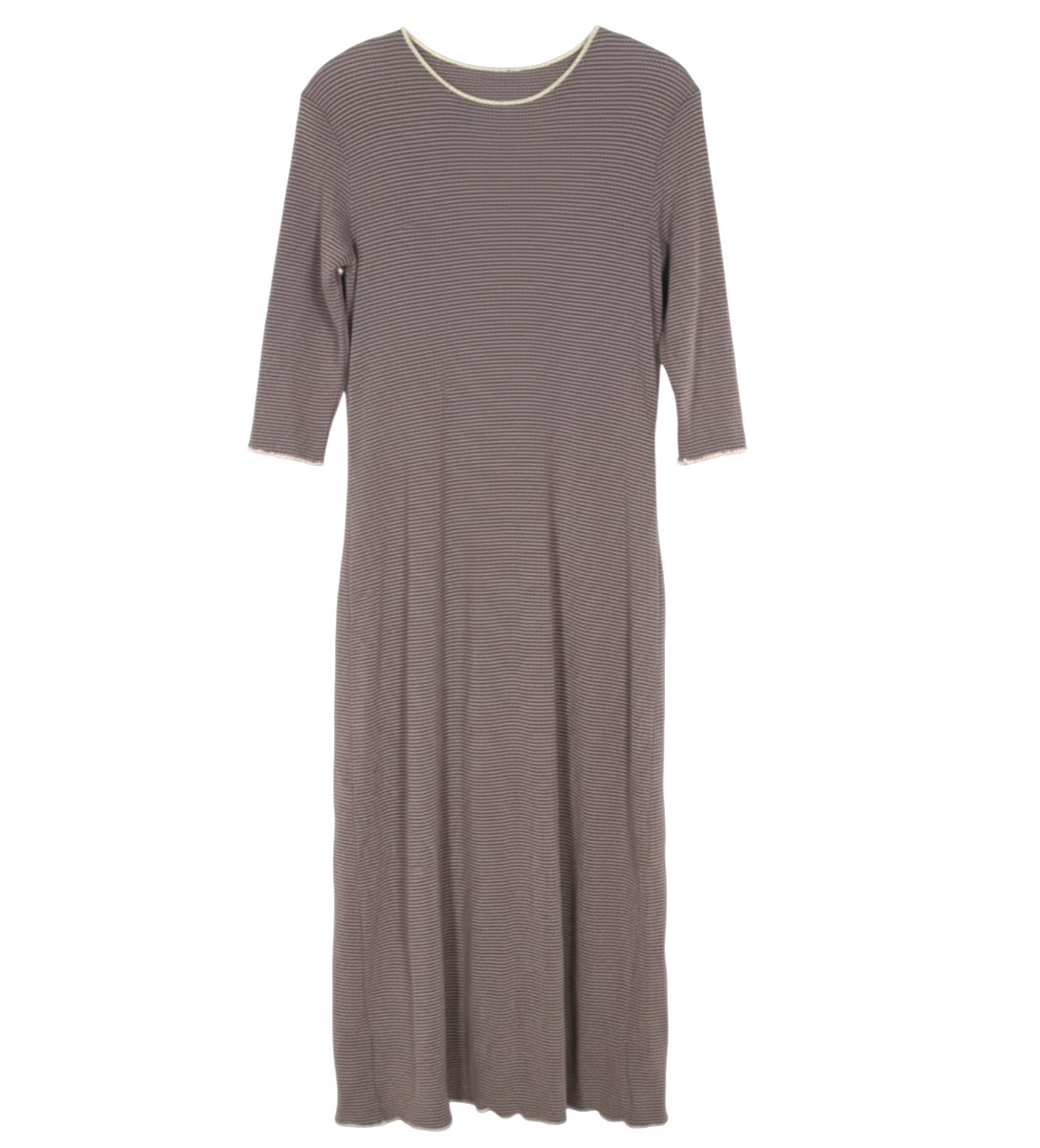 GARB Dark Purple TEXTURED KNIT Lagenlook RAW HEM 3/4 Sleeve MAXI DRESS Sz S