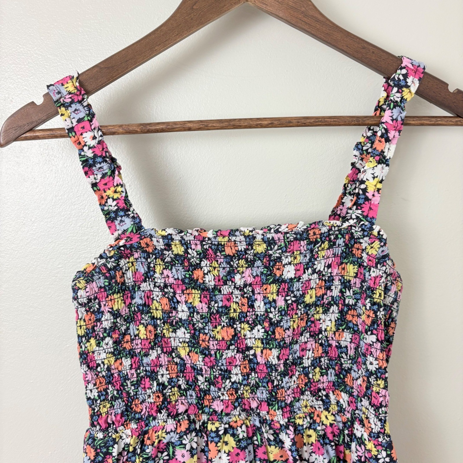 Gap Smocked Floral Midi Dress Womens Small Petite Prairie Cotton Sundress