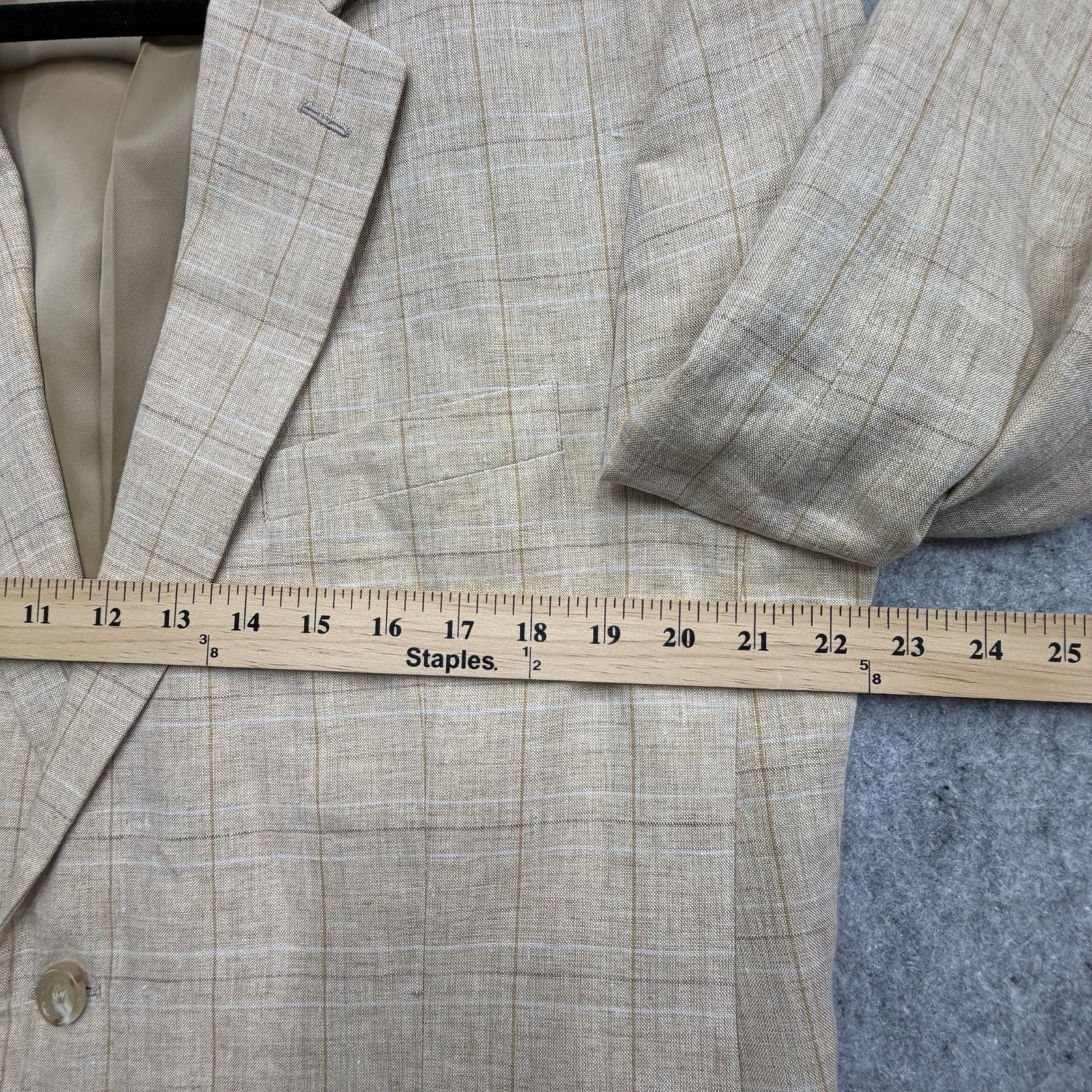 Haspel Blazer 42R Beige Windowpane Plaid 100% Linen 2-Button Sport Coat Jacket