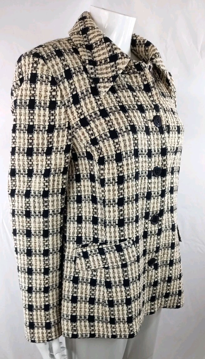 Filey London Black Cream Acrylic Wool Mix Blazer Jacket Size 18 (small) NEW