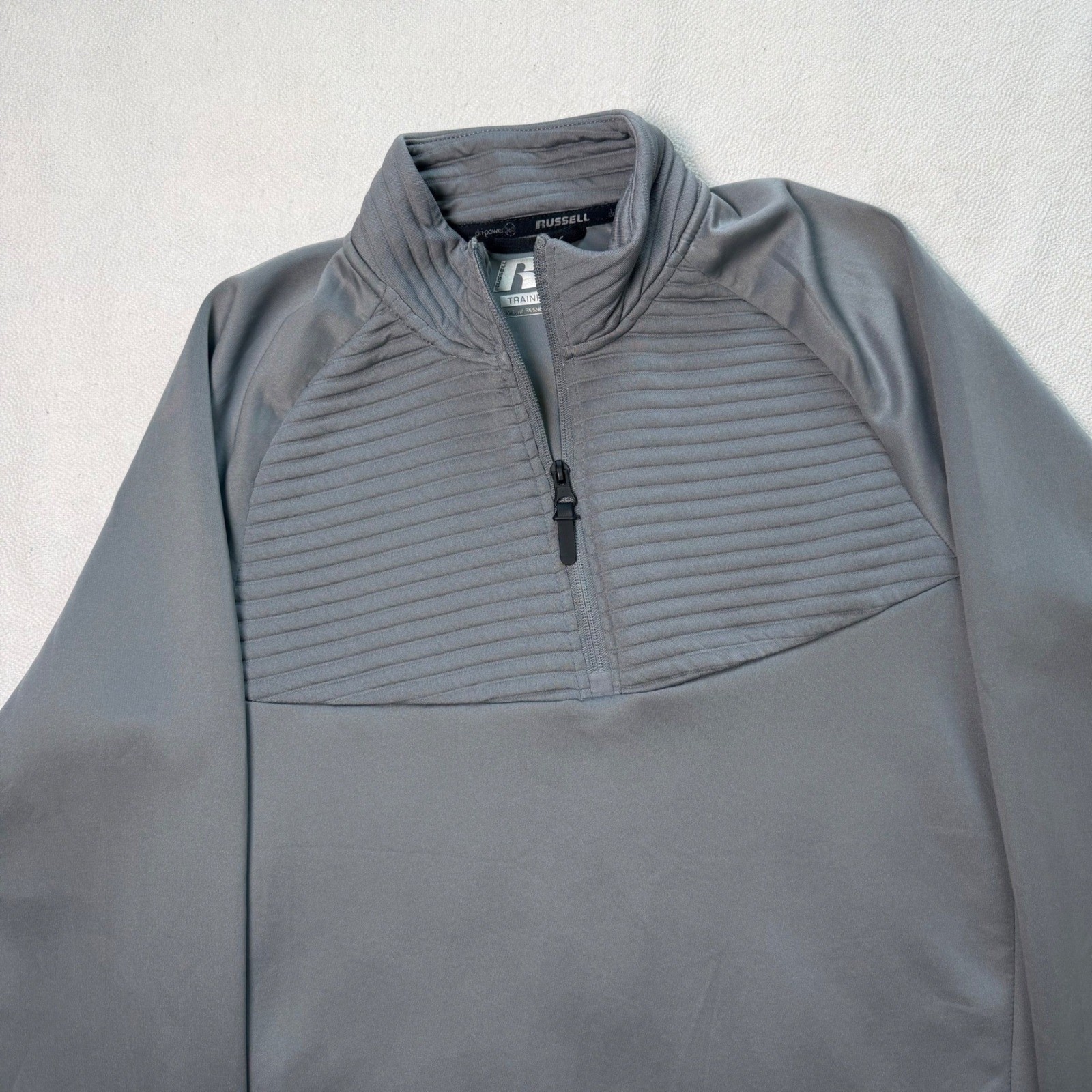 Russell Mens Dri-Power 360 Gray Quarter Zip Training Fit Pullover Small S/CH
